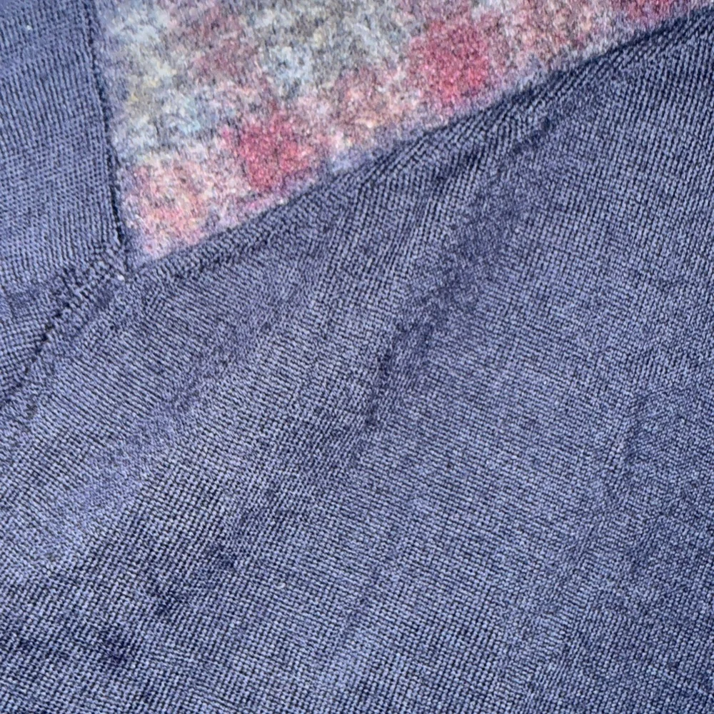 Faconnable Dark Navy Zip-Up Sweater with Plaid Shoulders - XL